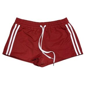 Lazy Sunday Brick Red Athletic Shorts with White Stripes Women’s Size Small